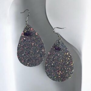 Glittering Purple Silver Amethyst Teardrop Earrings